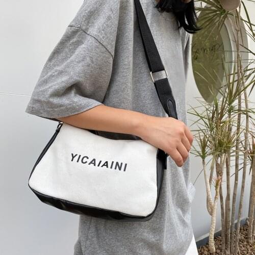 Fashion Canvas Crossbody Bag Women PU Splicing Letters Zipper Casual Shoulder Messenger Handbag Money Pouch