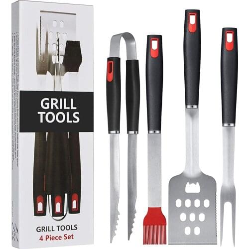 4Pcs Stainless Steel Bbq Tools Set with Box Barbecue Grilling Accessories Utensil for Outdoor Camping Cooking Tools Bbq Utensils