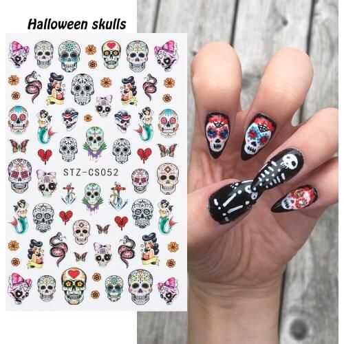 2021 Halloween Nail Stickers Skull and Death Festival Zombie Horror Stickers For Nails Autumn Maple Leaf Pumpkin Ghost Cool Word