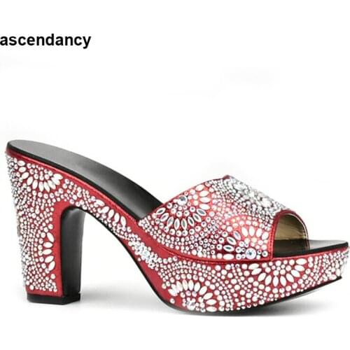 New Arrival Red Color Italian Women Sandals Shoe for Party African Wedding High Heels Slip on Women Pumps Slip on Wedding Shoes