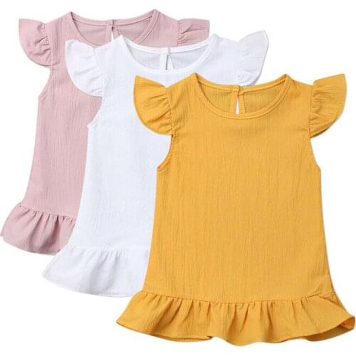 Toddler Kids Baby Girl Sleeveless Clothes Solid Chiffon Party Dress Sundress Newborn Baby Girl Clothes Summer New Cotton O-neck