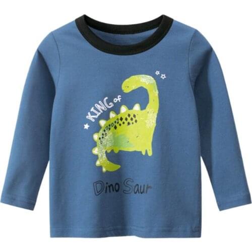 1-9Y Spring Autumn Kids Boys T-shirt Creative Cartoon Dinosaur Letter Printing Long Sleeve Round Collar Top Children Casual Tops