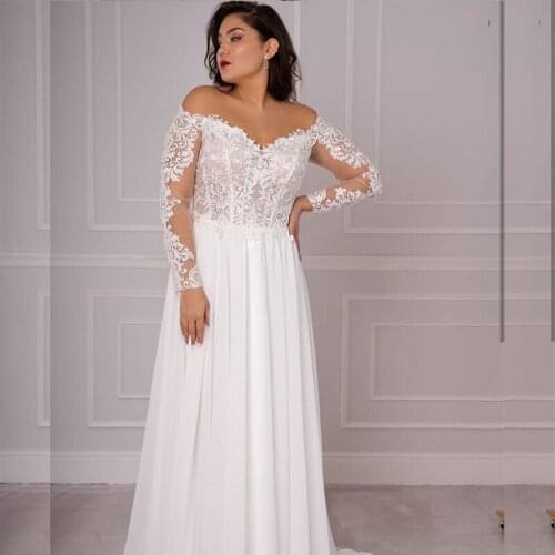 Wedding Dress A-Line Long Sleeve Chiffon Bohemian Bridal GownsOff Shoulder Court Train Robe De Mariee Beach Simple For Women