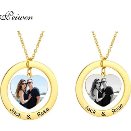 Personalized Custom Photo Necklace Engraved Photo Necklaces Women Stainless Steel Heart Rotatable Charm Choker Anniversary Gift
