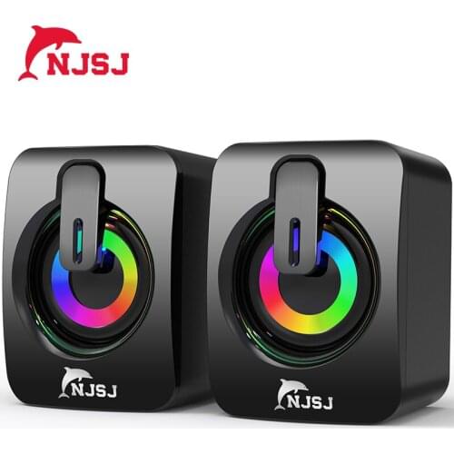 NJSJ 2.0 Wired Desktop Speaker USB Powered 3.5 mm AUX-inVolume Control LED Light Mini Gaming Speaker for PC