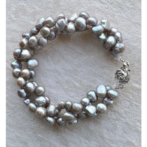 Handmade Real Pearl Bracelet Dark Gray Baroque Freshwater Pearl Bracelet Flower Clasp Wedding Party Women Gift Jewelry