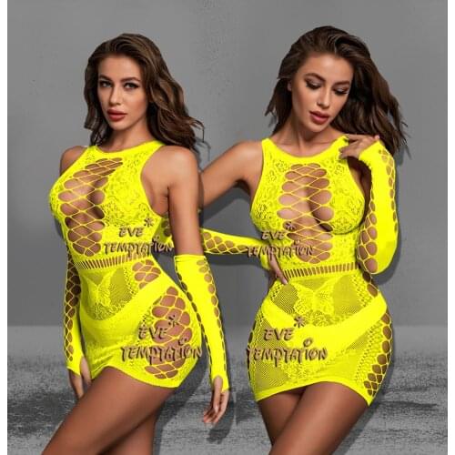 Sexy Sleepwear Babydoll BODYSUIT lingerie sexy hot erotic Body Stocking Temptation open crotch long sleeve Catsuit+gloves W283