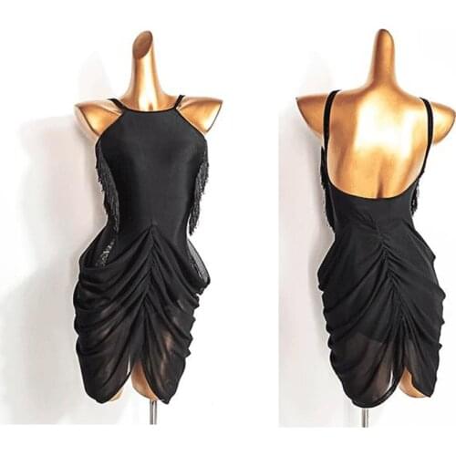 Sexy Dress Latin Dance Mesh Skirt Black Backless Practice Dress Latin Dance Dress Women Ballroom Latina Dance Costumes DN9433