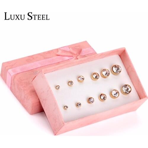 LUXUSTEEL Multiple Size Jewelry Anti Allergic Stainless Steel Earrings Set Unique Style Gold/Silver Color Stud Earrings Brincos