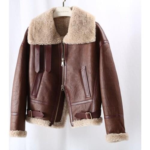 2020 Double Faced Fur Real Fur Coat Winter Jacket Women Genuine Leather Natural Merino Sheep Fur Outerwear Locomotive