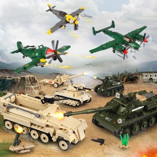 Sluban WW2 Airplane Tanks German Soviet Plane Figures Building Blocks World WarII 2 Military Armor Vehicles Truck Car Set T34
