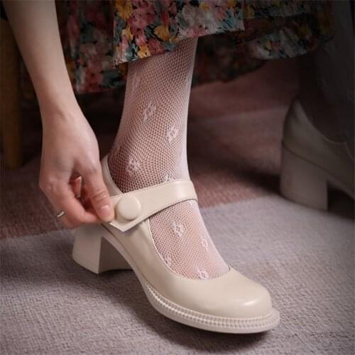 White Black Mary Jane Shoes Womens Round Head Lolita Retro High Chunky Heels Jk Uniform Female Elegance Ladies Autumn New Goth