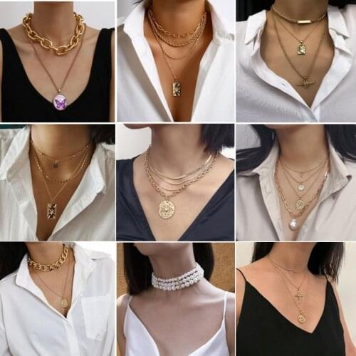 Vintage Multi Layer Christ Cross Butterfly Pendant Necklace Statement Virgin Mary Coin Religious Chain Necklace Women Jewelry