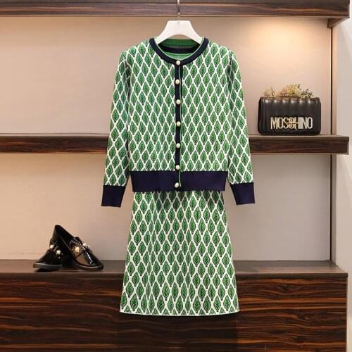 Vintage Two Piece Sets Outfits Women Autumn Cardigan Tops And Mini Skirt Suits Elegant Ladies Fashion 2 Piece Sets