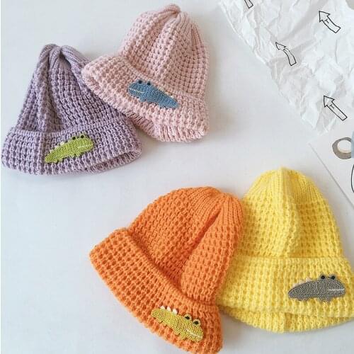 KENSHELLEY Cartoon dinosaur knitted hat woolen Children Hat autumn and winter warm hooded boys and girls cute Beanie Knit hats