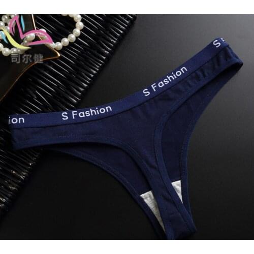 Low Waist Seamless T-Back Lace Sports Style European and American Fitness Pure Cotton Letter Style Comfortable T-Shaped Panties
