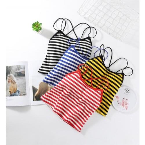 CHRLEISURE Fashion Striped Female Tank Top Sexy Backless Crop Top Women Soft Ventilation Womens Underwear