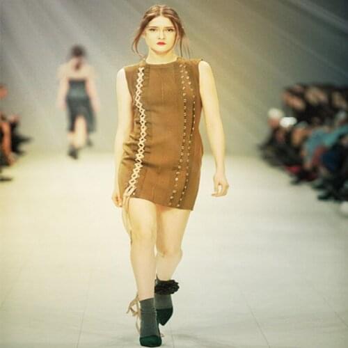 Free Shipping INS High Quality 2019 Summer Brown Sleeveless Tie Dress Nightclub Dating Bar Bandage Dress