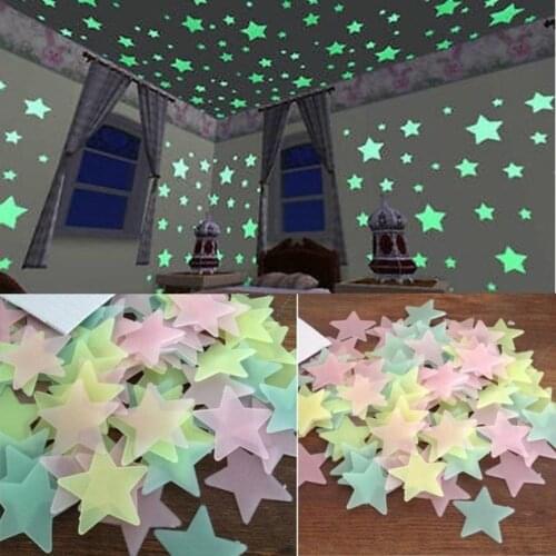 3D Home Decor Kids Bedroom Fluorescent Glow In The Dark Stars Glow Wall Stickers Stars and Moon Luminous Glow Sticker Color