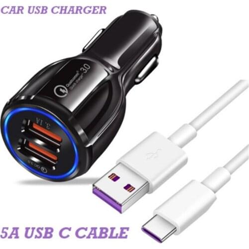 5A Type C Super Charge Cable QC 3.0 Fast Charging Car Charger For Samsung A70 A80 A90 Note 10 9 For Xiaomi 9 9T A3