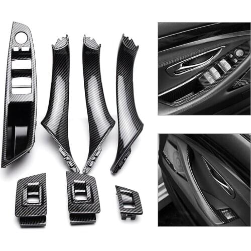 7pcs Car Inner Window Lift Switch Armrest Panel Door Handle Trim For BMW 5Series F10 F11 F18 2010 2011 2012 2013 2014 2015 2016