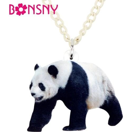 Bonsny Acrylic Happy Chinese Panda Necklace Pendant Collar Cartoon Novelty Animal Jewelry For Women Girls Teens Wholesale Gift