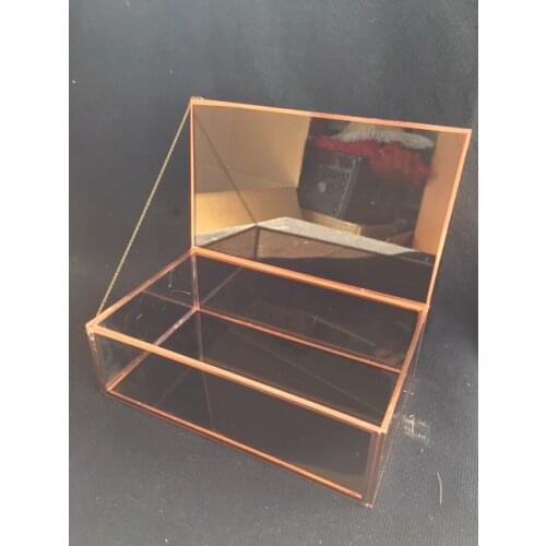 Bronz Aynalı Kalın 4 mm Cam Nişan Söz Düğün Çikolata Kutusu Çok Amaçlı Zincir Detaylı Cam Kutu