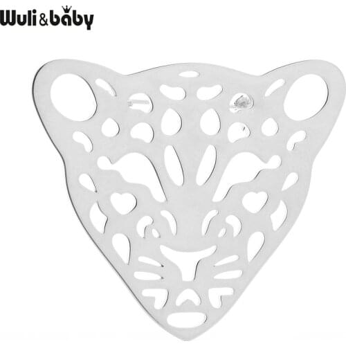 Wuli&baby Stainless Steel Leopard Brooches Women Unisex 2-color Animal Casual Office Brooch Pins Gifts