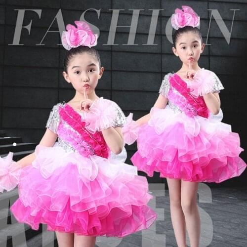 Childrens new style jazz dance Latin dance costumes girls modern dance performance clothing fluffy gauze sequins dance costume