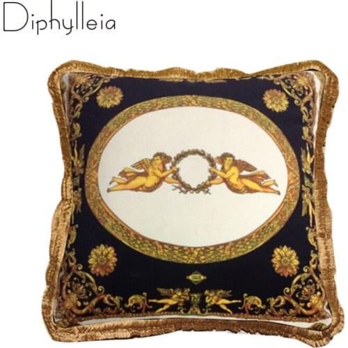 Diphylleia European Cushion Cover Shells Baroque Style Double Angel Print Fringed Pillow Case Luxury Coussin Home Decor 48x48cm