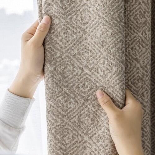 Custom curtain modern Nordic cotton Jacquard thick Plaid shading window livingroom bedroom blackout curtain tulle yarn M1003