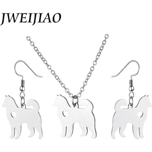 JWEIJIAO Dog Pet Pendant Necklace Earrings Jewelry Sets Pet Lover Pendant Necklace Animal Charms Pet Memorial Jewelry Sku08