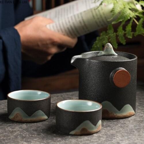Japanese-style Retro Ceramic One Pot Two Cups Kuai Ke Cup Outdoor Portable Travel Tea Set Set on-board Kung Fu Teapot Justicecup