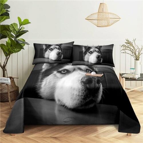 Cute Dog 0.9/1.2/1.5/1.8/2.0m Digital Printing Polyester Bed Flat Sheet With Pillowcase Print Bedding Set