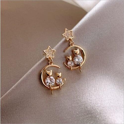 Korean Fashion Cute Cat AAA Cubic Zirconia Earring Elegant Charm Women Gold Plated Earring Luxury Lady Wedding Party Jewelry