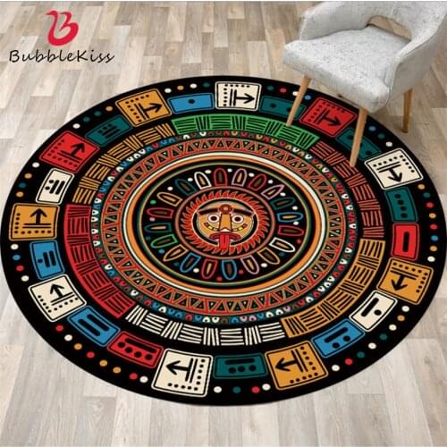 Bubble Kiss Carpets for Living Room Color Mayan Ethnic Style Pattern Round Carpet Rugs for Children Rooms Bedroom Decor Carpet