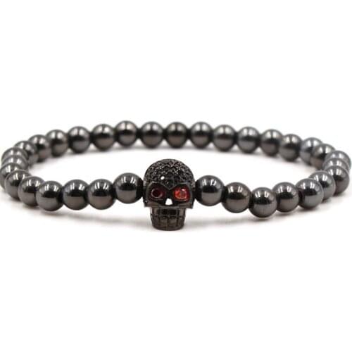 Fashion hj5 elastic adjusted skull Copper bead micro pave cz zircon cubic zirconia ball Jewelry Bracelet