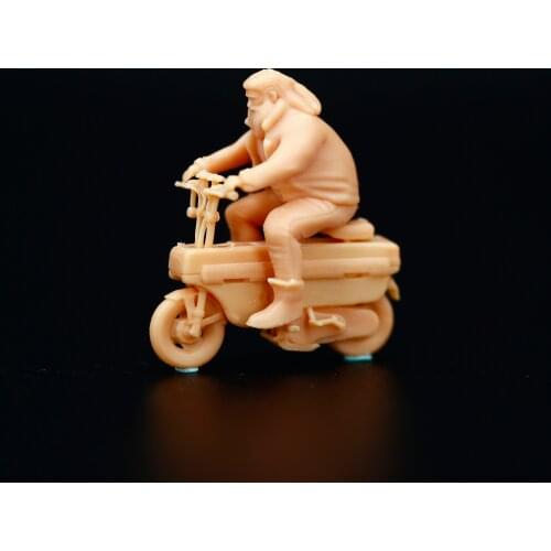 1/64 Model Miniature Figure Man riding a Motocompo motorcycle White Model Need To Be Colored By Yourself