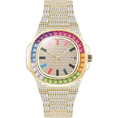 Mens Luxury Brand Hip Hop Diamond Watches Fashion Alloy Band Round Pointer Display Date Quartz Watch Relogios Masculinos 2021