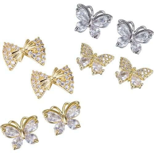 New 1Pcs 3D Metal Chain Alloy Butterfly Bowknot Design DIY Manicure Jewelry Accessories Pearl Rhinestones Nail Art Decoration