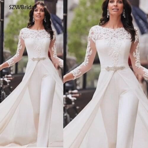 New Arrival White Long sleeve evening dresses 2021 Jumpsuit Dubai Arabic Evening Dress Party Pants abiye formal dress
