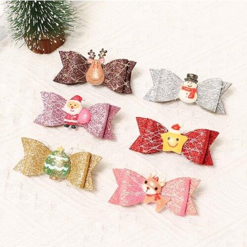 Oaoleer New Christmas Hair Bows With Clips for Girls with Xmas Snowman Party Hairgrips Christmas Barrettes Hair Accessories