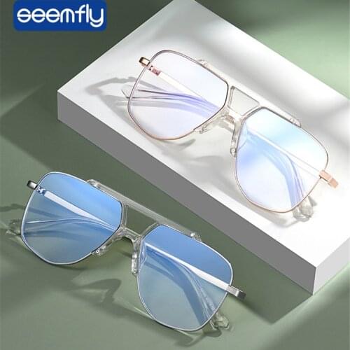 Seemfly Polygonal Metal Half Glasses Frame Women Fashion Anti Blue Light Computer Eyeglasses Men Optical Eyewear Spectacle Frame