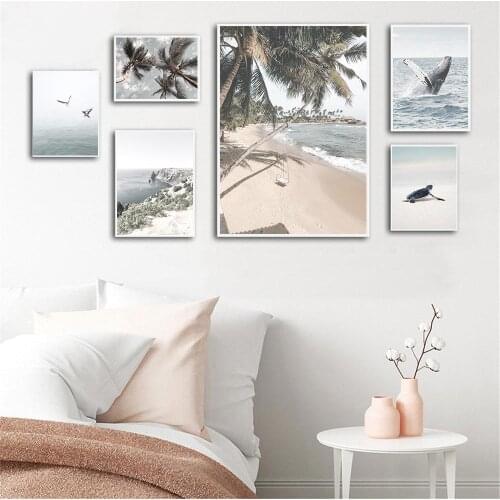 Summer Sea Whale Wall Art Poster Women Yacht Beach Art Print Tortoise Coconut Tree Canvas Painting Nordic Pictures Home Decor