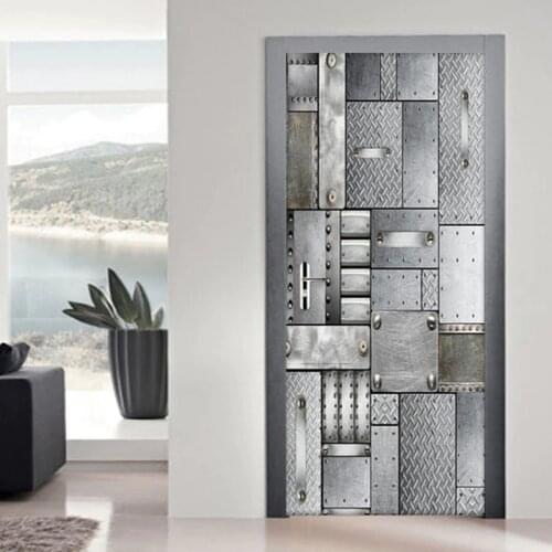 Self-Adhesive Door Sticker Modern Fashion Iron Plate Bar Coffee Shop Wallpaper Creative Art Geometric Door Poster Wall Stickers