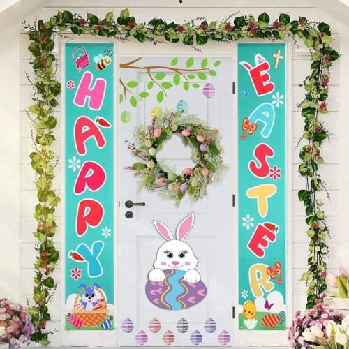 Happy Easter Door Couplet Cartoon Rabbit Poster Outdoor Indoor Porch Banner Decor Festival Supplies Home Wall Hanging Ornamenr