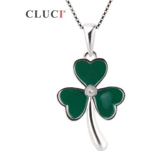 CLUCI 925 Silver Sterling green Clover charms Pendant Mounting Saint Patricks Day gift Fashion Jewelry for Women Kids SP214SB