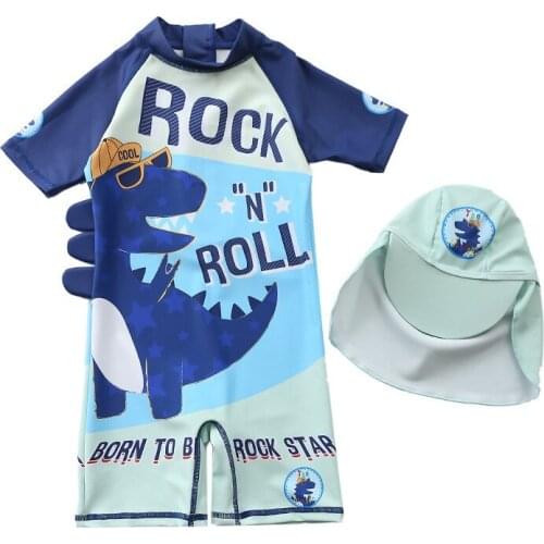 2021 Cartoon Baby Boy Swimsuits One Pieces Kids Swimwear Cap Toddler Boy Beach Clothes Soport Children Swimming Bathing Sets
