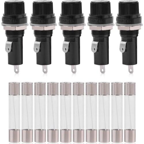 5pcs 6 * 30 Glass Fuses AC 125V 15A / 250V 10A with 10 * Glass Tube Electrical Panel Mounted Fuse Holder Socket Car Accessories