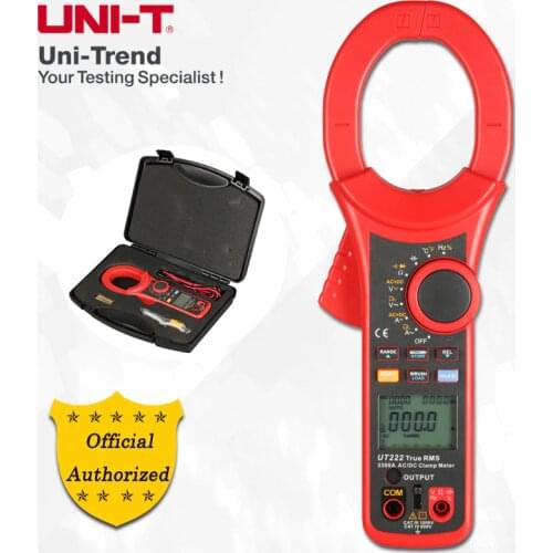 UNI-T UT222 2500A True RMS Digital Clamp Meter; AC/DC Ammeter, Resistor/Capacitor/Frequency/Temperature/Inrush Current Test
